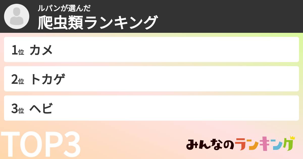 ルパンさんの「爬虫類ランキング」