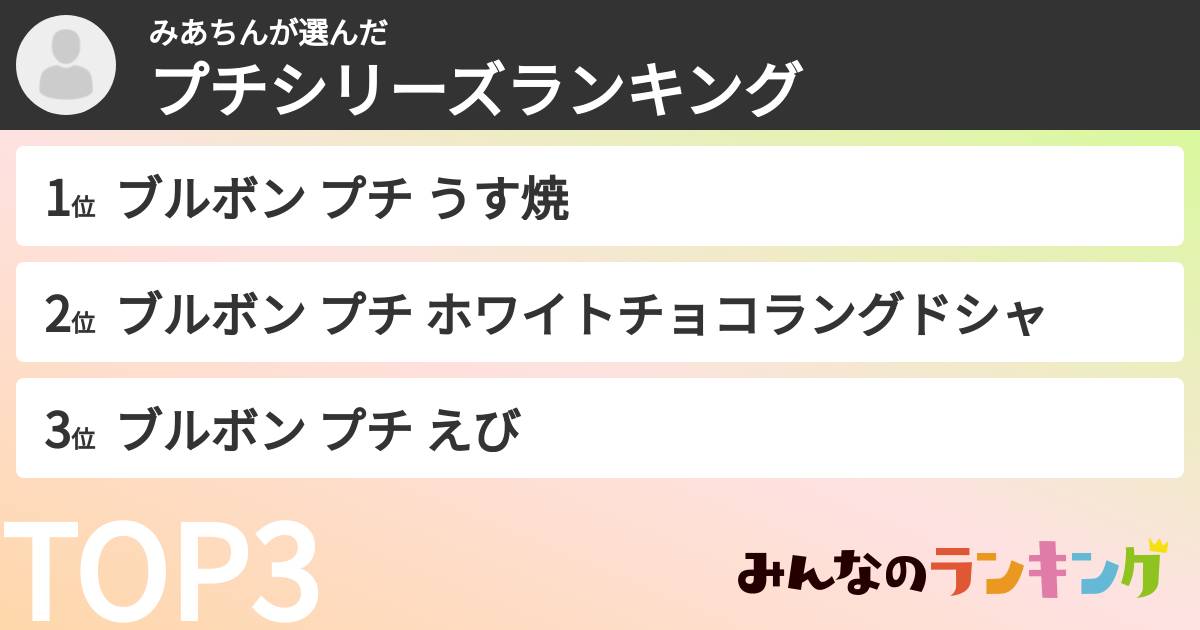 みあちんさんの「プチシリーズランキング」