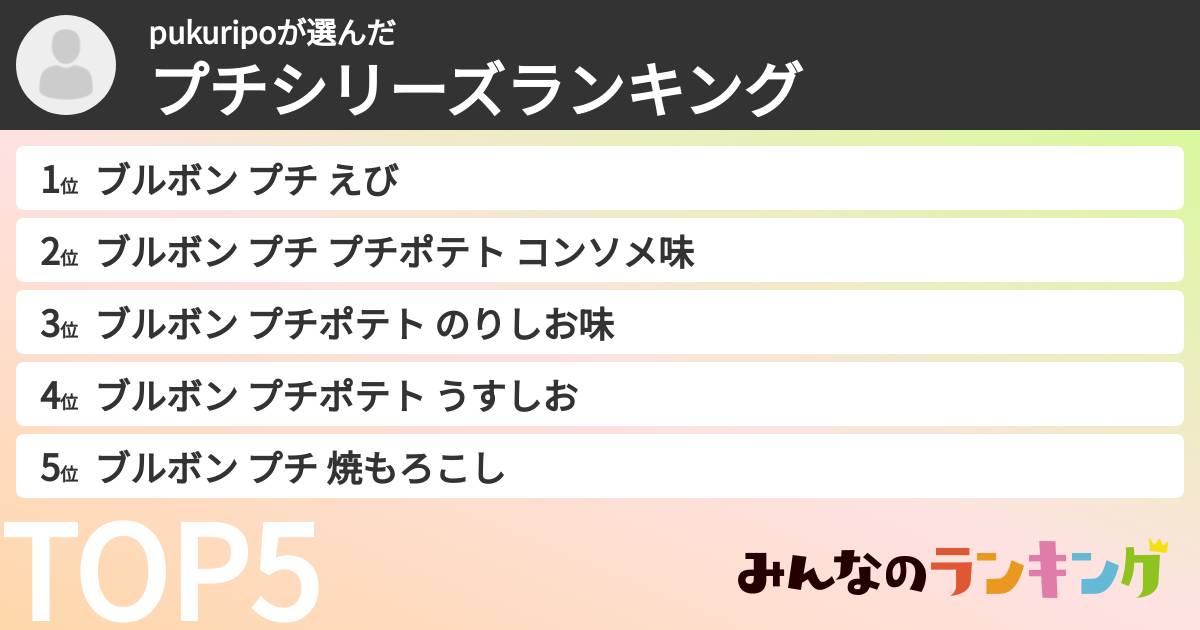 pukuripoさんの「プチシリーズランキング」