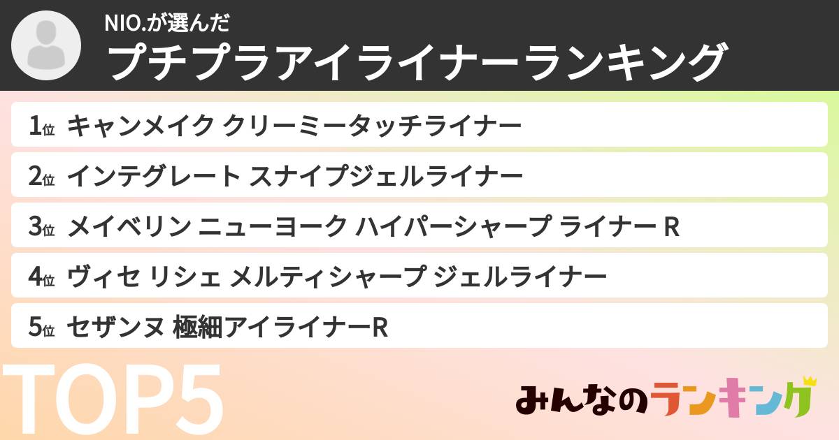 NIO.さんの「プチプラアイライナーランキング」