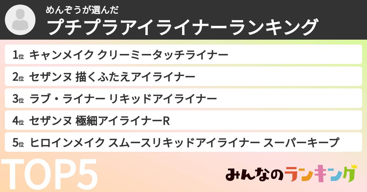めんぞうさんの「プチプラアイライナーランキング」