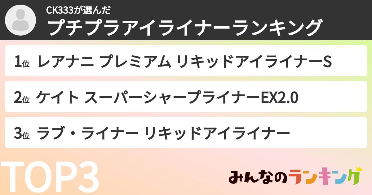 CK333さんの「プチプラアイライナーランキング」