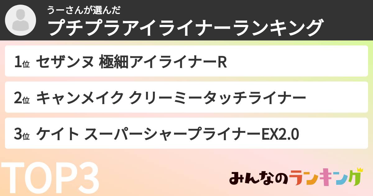 うーさんさんの「プチプラアイライナーランキング」