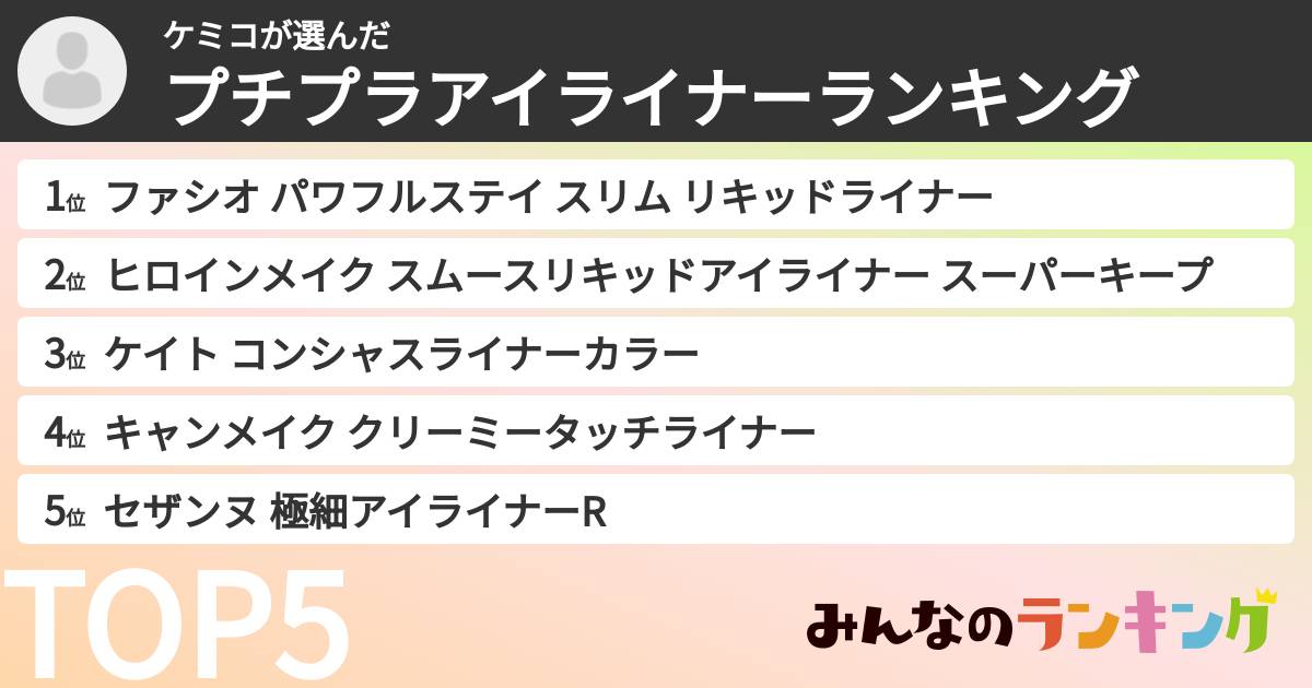 ケミコさんの「プチプラアイライナーランキング」
