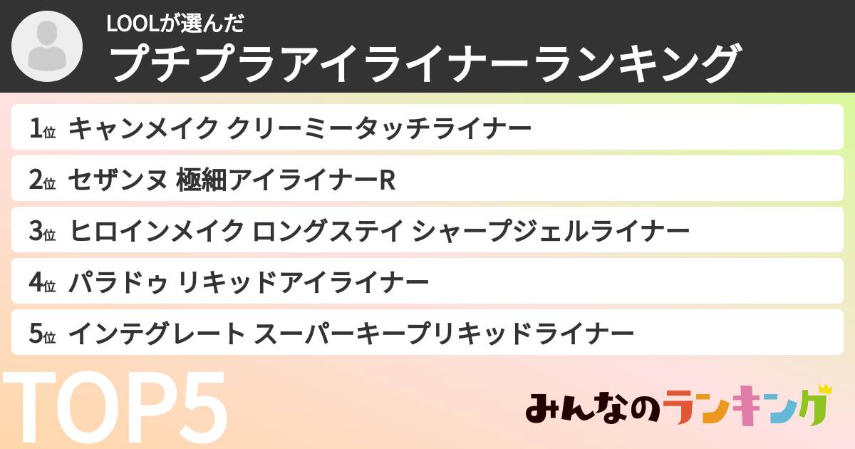 LOOLさんの「プチプラアイライナーランキング」