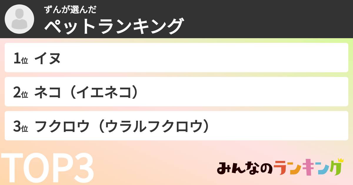 ずんさんの「ペットランキング」