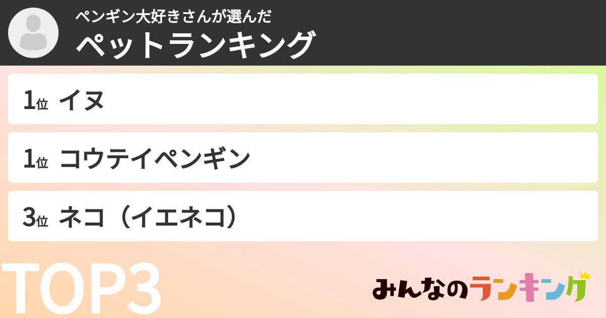 ペンギン大好きさんさんの「ペットランキング」