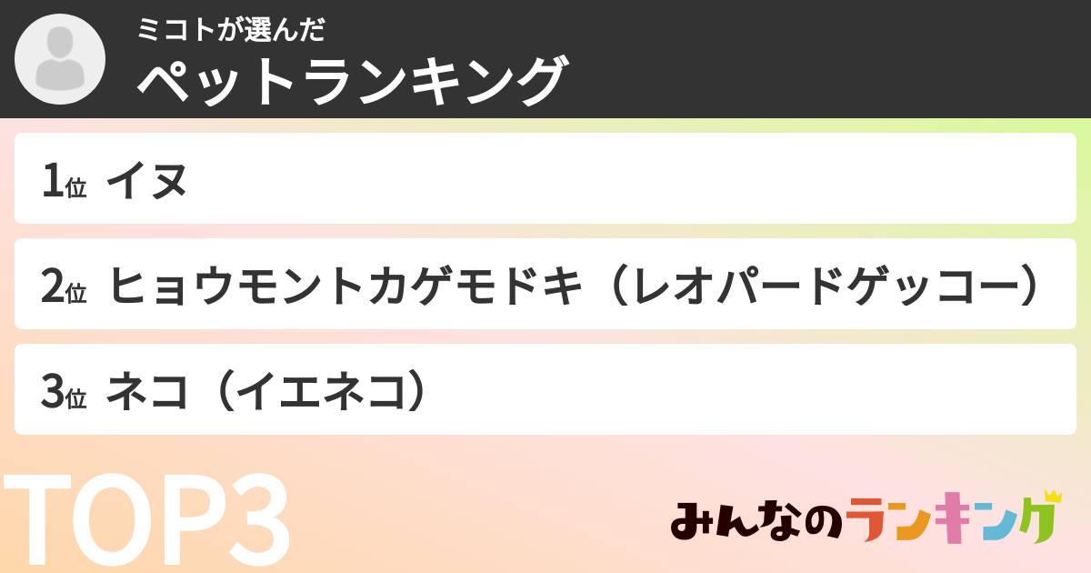 ミコトさんの「ペットランキング」