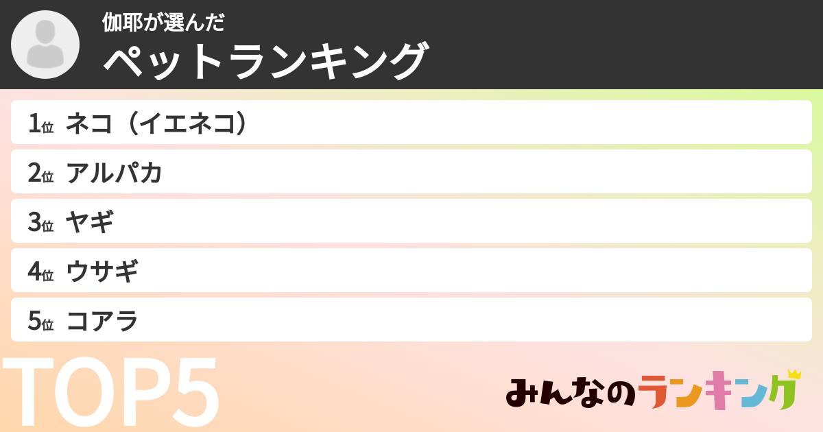 伽耶さんの「ペットランキング」