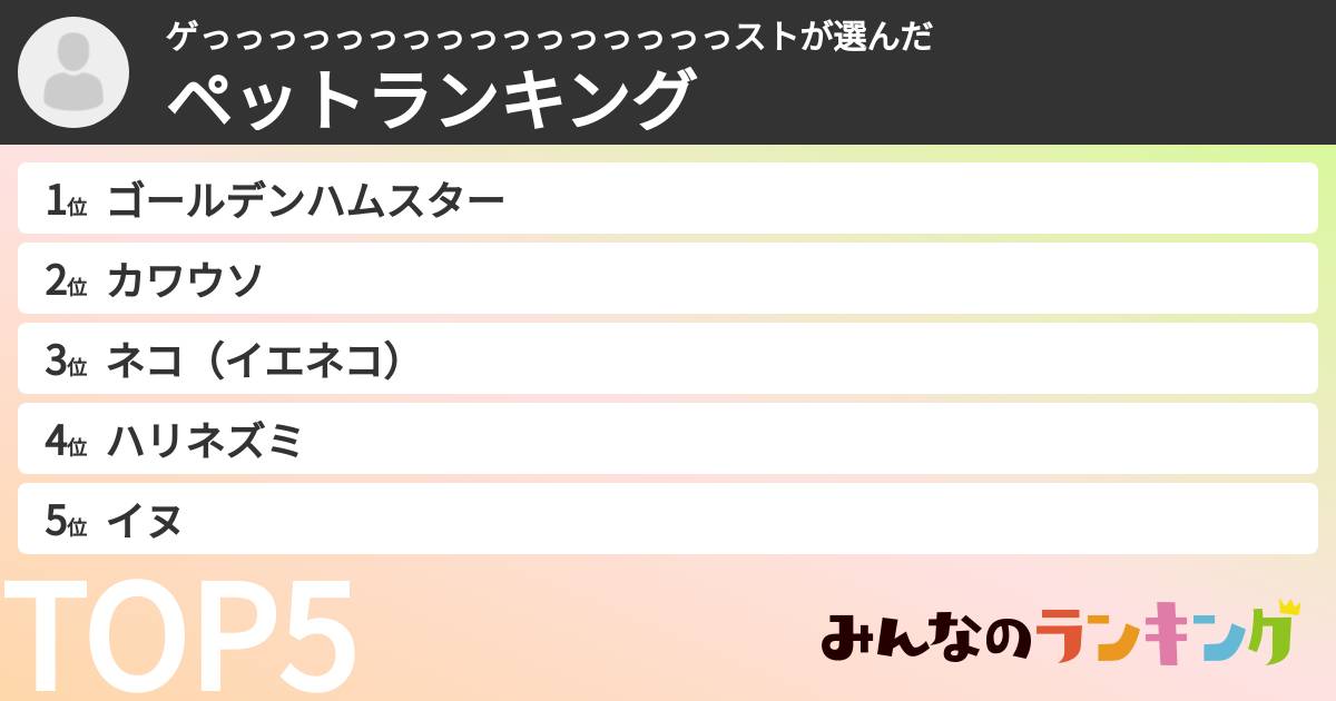 ゲっっっっっっっっっっっっっっっっストさんの「ペットランキング」