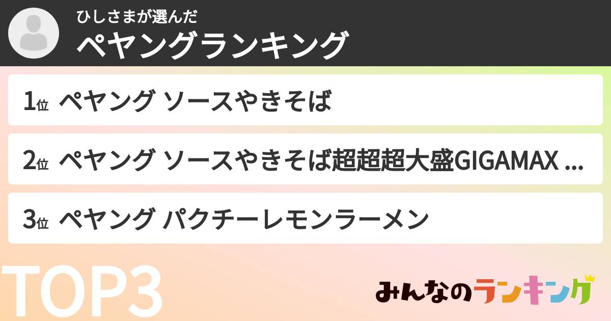 ひしさまさんの「ペヤングランキング」