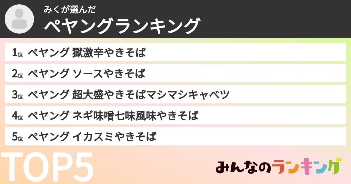 みくさんの「ペヤングランキング」