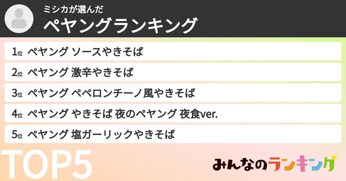 ミシカさんの「ペヤングランキング」