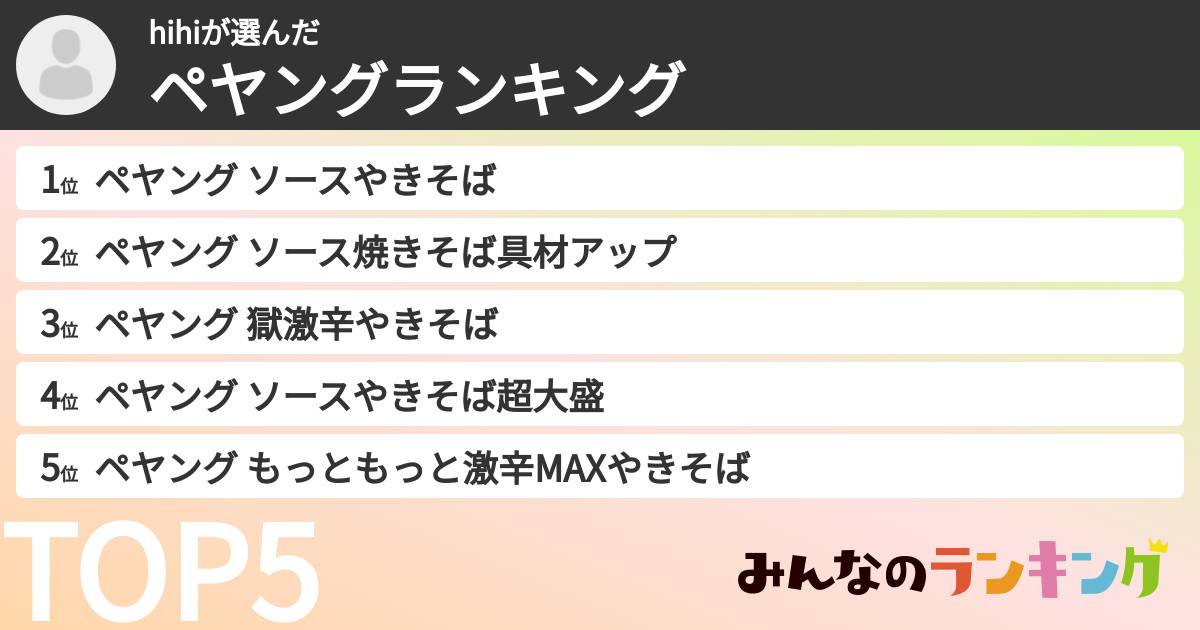 hihiさんの「ペヤングランキング」