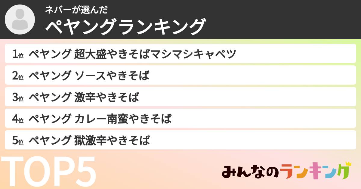 ネバーさんの「ペヤングランキング」