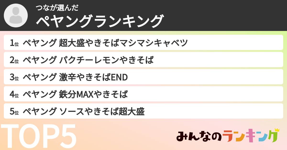 つなさんの「ペヤングランキング」