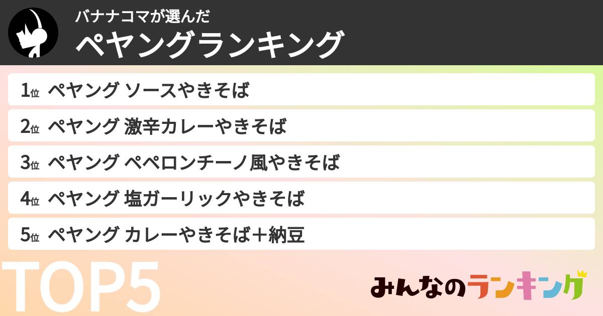 バナナコマさんの「ペヤングランキング」