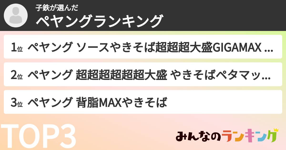 子鉄さんの「ペヤングランキング」