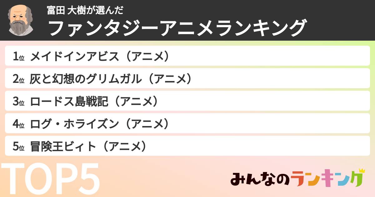 富田 大樹さんの「ファンタジーアニメランキング」