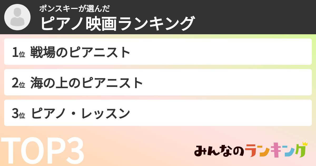 ポンスキーさんの「ピアノ映画ランキング」