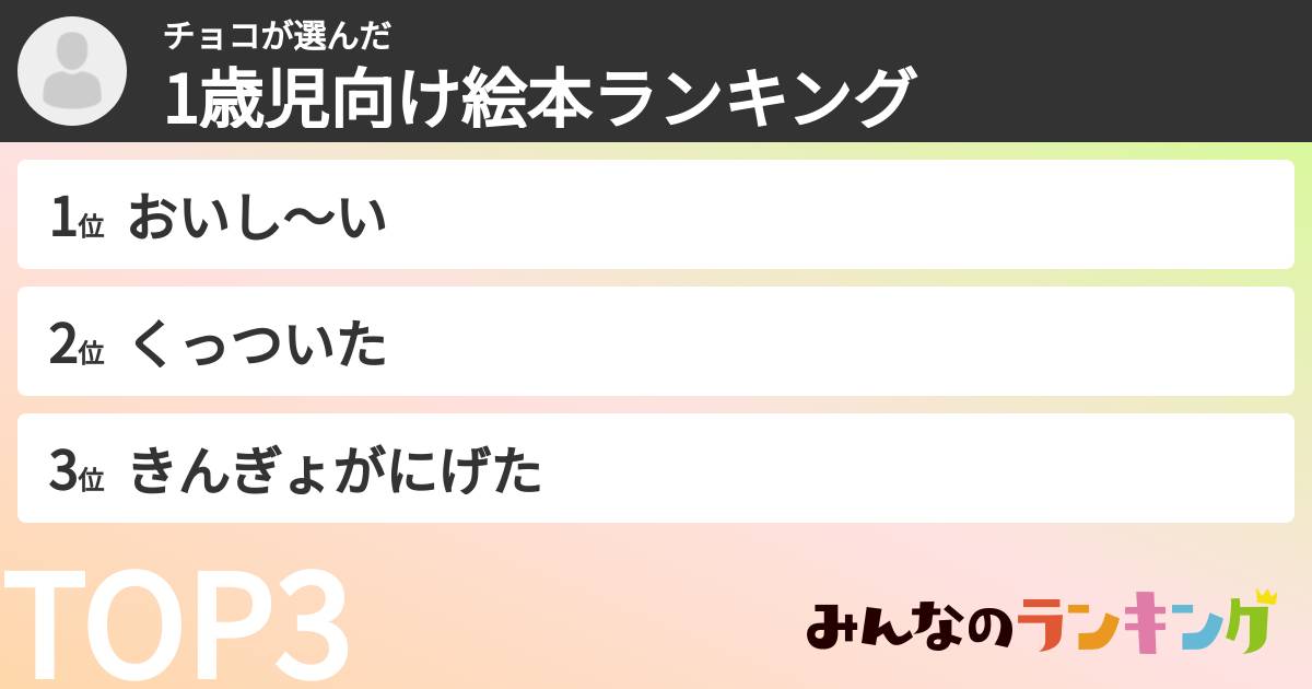 チョコさんの「1歳児向け絵本ランキング」