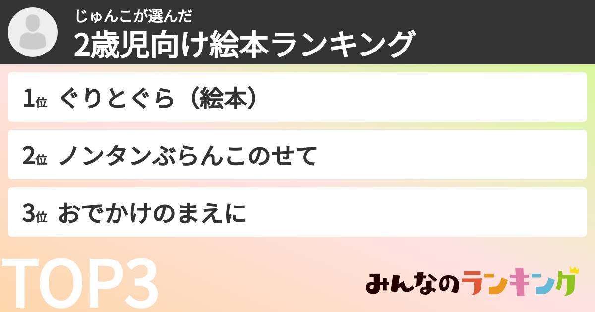 じゅんこさんの「2歳児向け絵本ランキング」