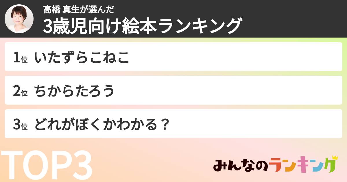 高橋 真生さんの「3歳児向け絵本ランキング」