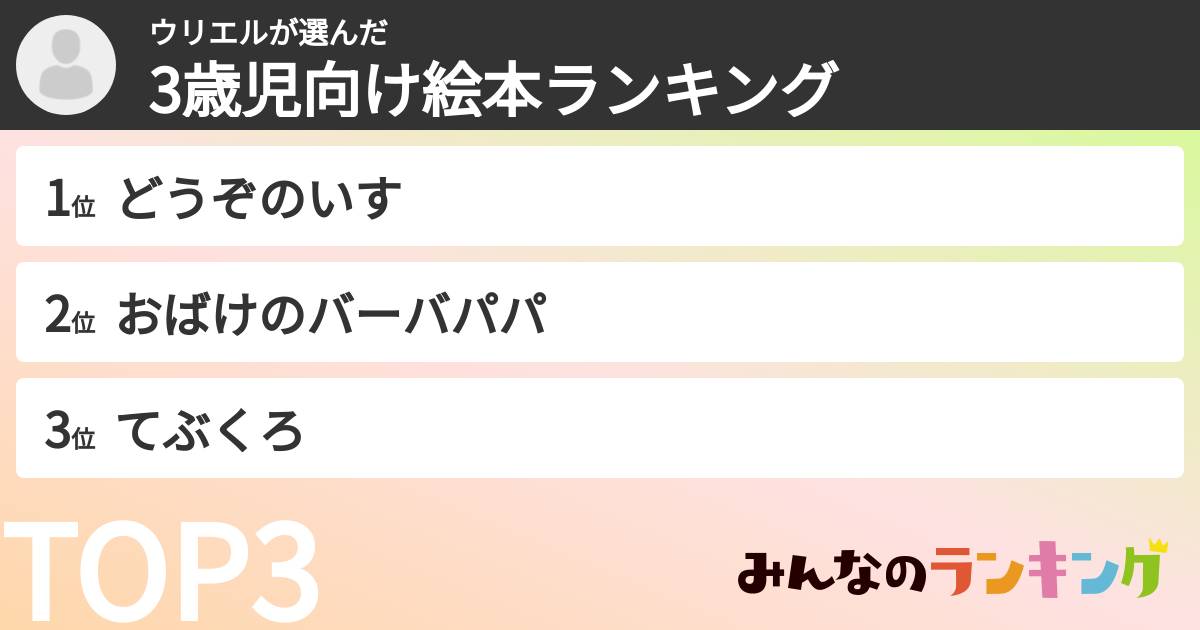 ウリエルさんの「3歳児向け絵本ランキング」