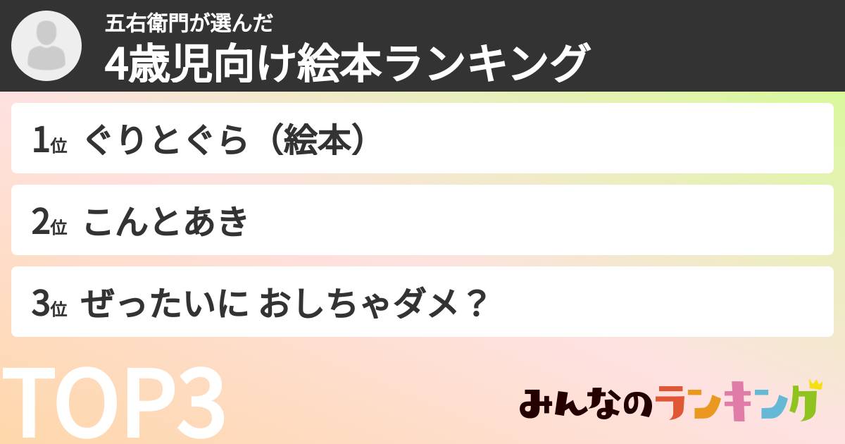 五右衛門さんの「4歳児向け絵本ランキング」