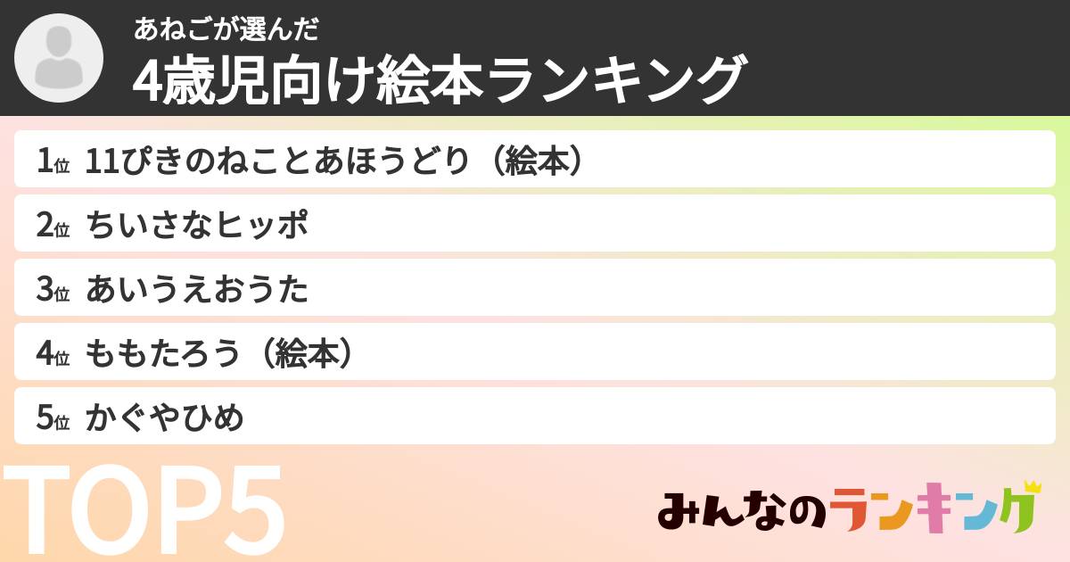 あねごさんの「4歳児向け絵本ランキング」