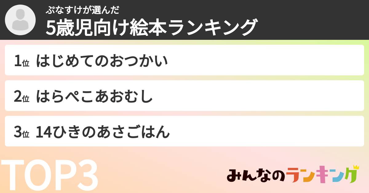 ぷなすけさんの「5歳児向け絵本ランキング」