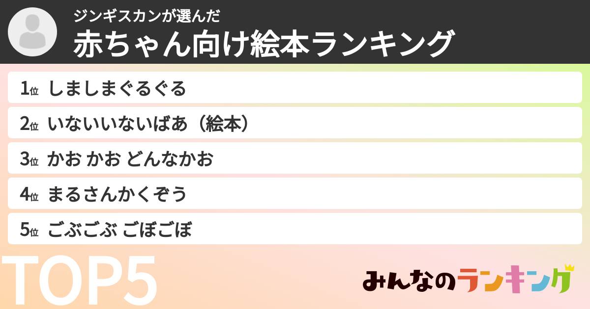 ジンギスカンさんの「赤ちゃん向け絵本ランキング」