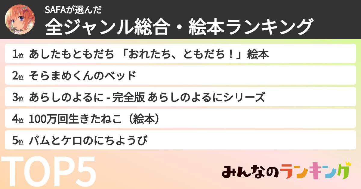 SAFAさんの「全ジャンル総合・絵本ランキング」