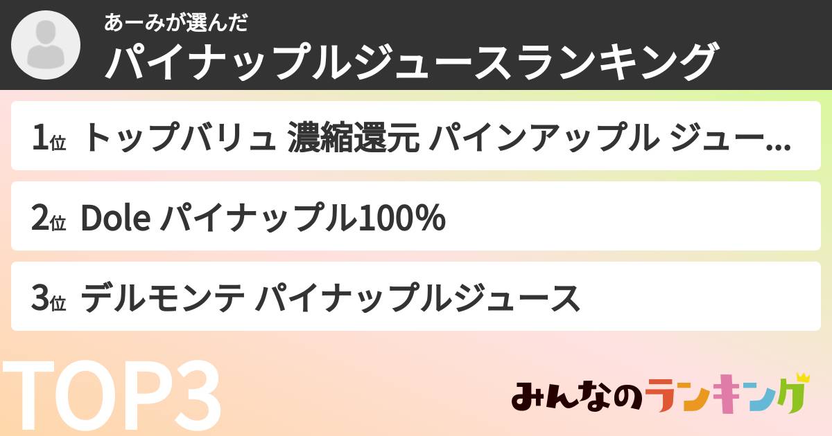 あーみさんの「パイナップルジュースランキング」