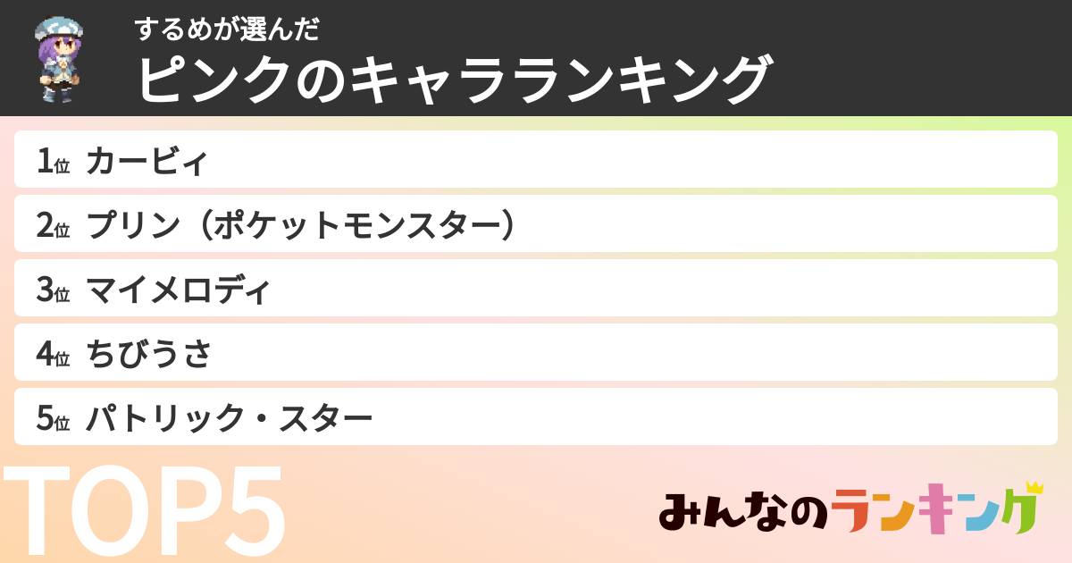 するめさんの「ピンクのキャラランキング」