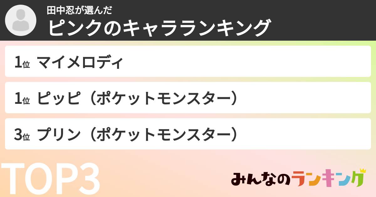 田中忍さんの「ピンクのキャラランキング」