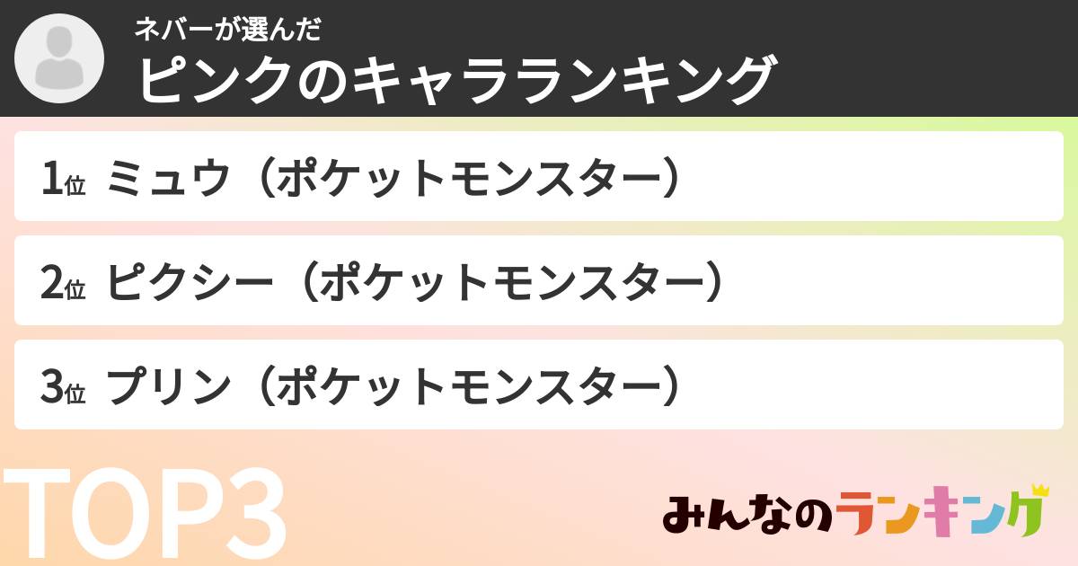 ネバーさんの「ピンクのキャラランキング」