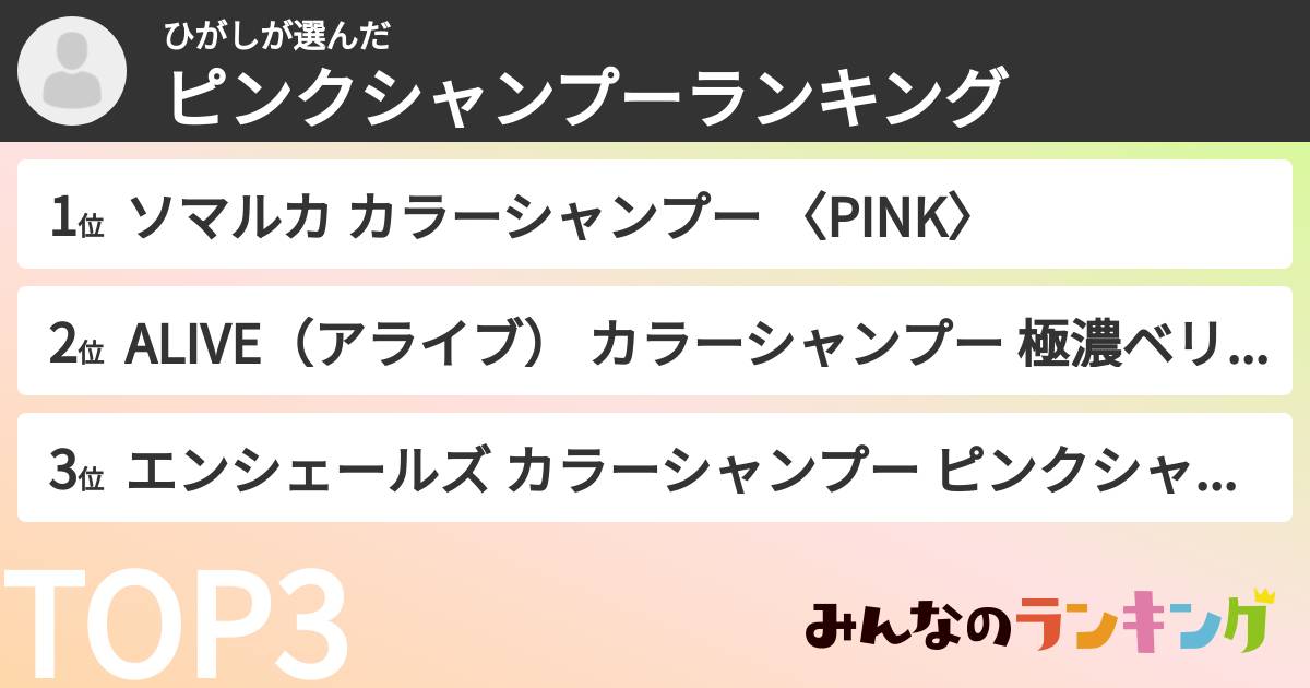 ひがしさんの「ピンクシャンプーランキング」