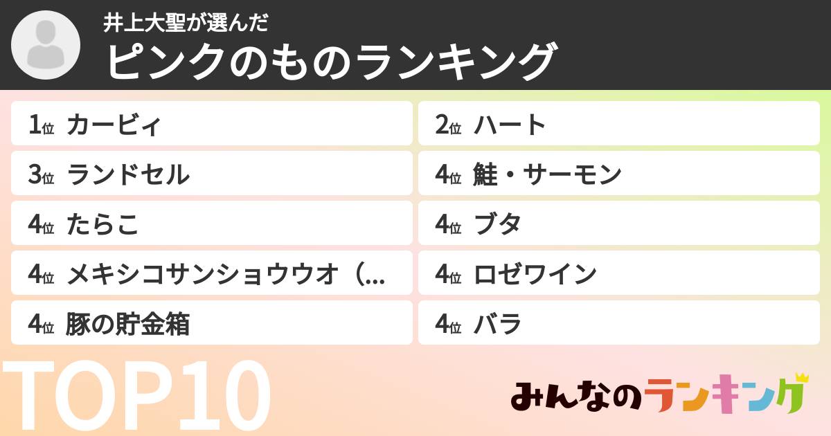井上大聖さんの「ピンクのものランキング」