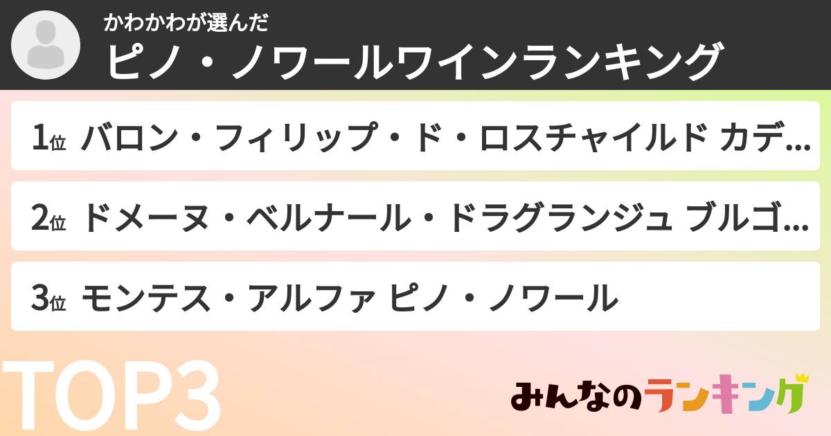 かわかわさんの「ピノ・ノワールワインランキング」