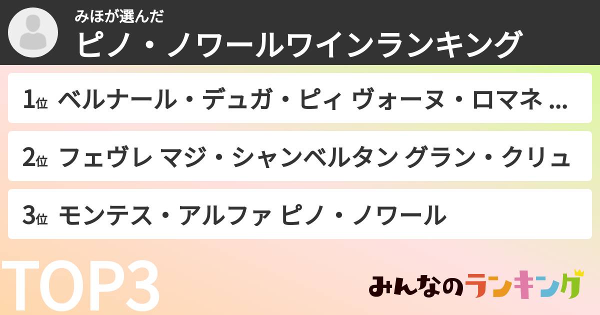 みほさんの「ピノ・ノワールワインランキング」