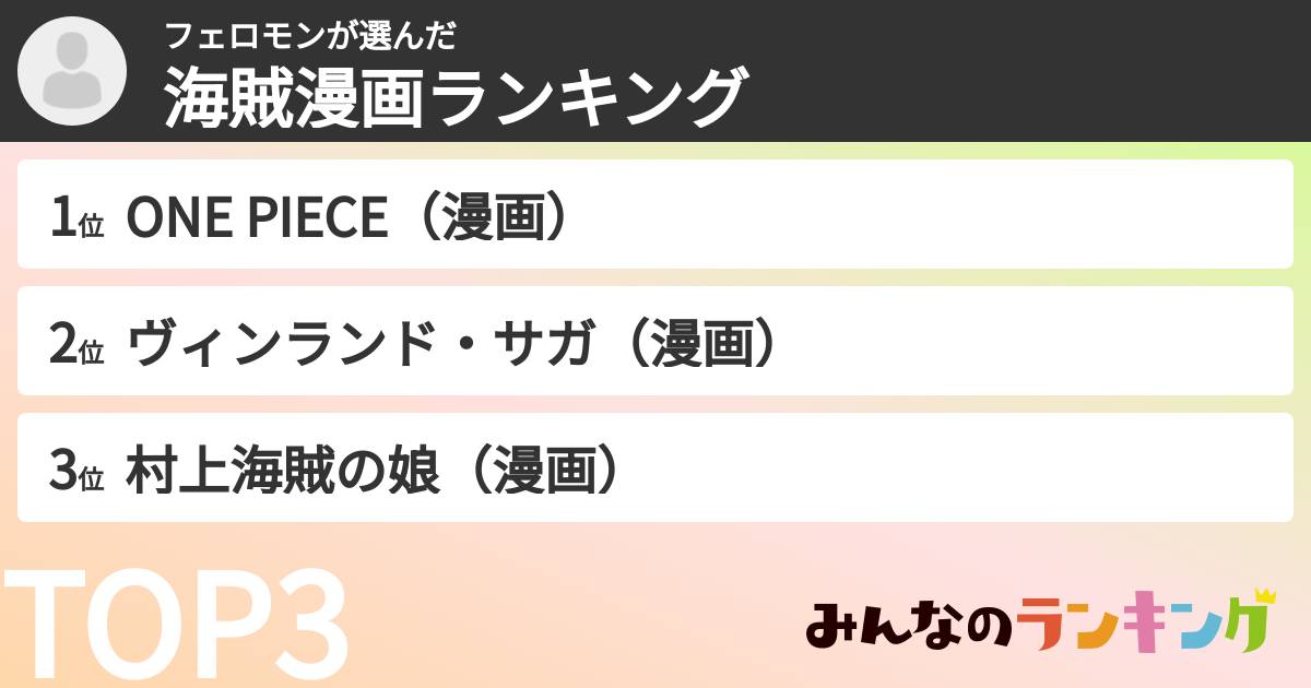 フェロモンさんの「海賊漫画ランキング」