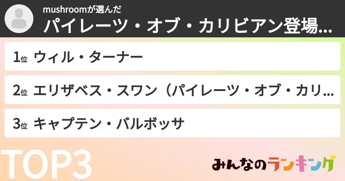 mushroomさんの「パイレーツ・オブ・カリビアン登場人物ランキング」