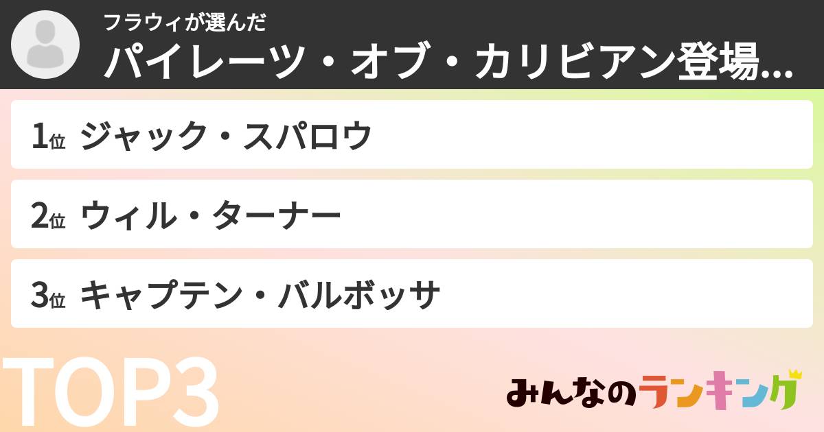 フラウィさんの「パイレーツ・オブ・カリビアン登場人物ランキング」