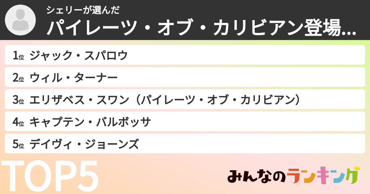 シェリーさんの「パイレーツ・オブ・カリビアン登場人物ランキング」