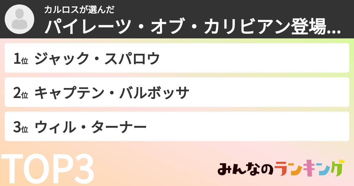 カルロスさんの「パイレーツ・オブ・カリビアン登場人物ランキング」