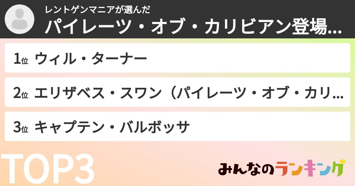 レントゲンマニアさんの「パイレーツ・オブ・カリビアン登場人物ランキング」