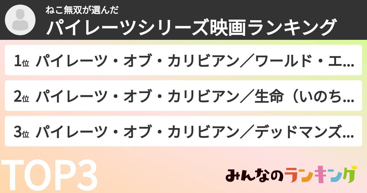 ねこ無双さんの「パイレーツシリーズ映画ランキング」