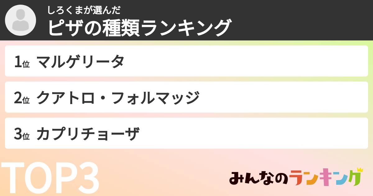 しろくまさんの「ピザの種類ランキング」