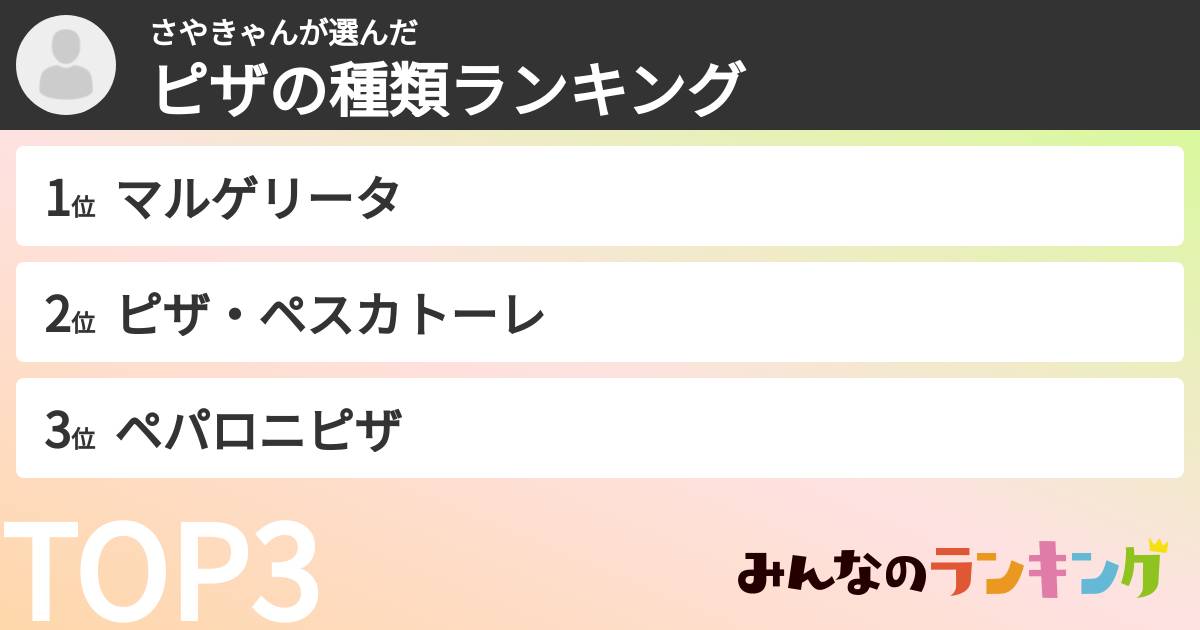 さやきゃんさんの「ピザの種類ランキング」